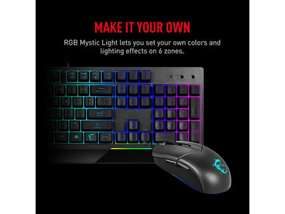 MSI Vigor GK30 Combo, 6-Zone RGB GK30 Gaming Keyboard & GM11 Gaming Mouse, Water Repellent & Splash-Proof, 5000 DPI