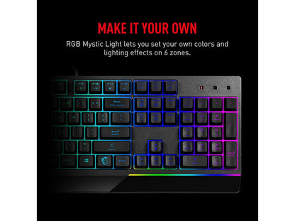 MSI Vigor GK30 Combo, 6-Zone RGB GK30 Gaming Keyboard & GM11 Gaming Mouse, Water Repellent & Splash-Proof, 5000 DPI