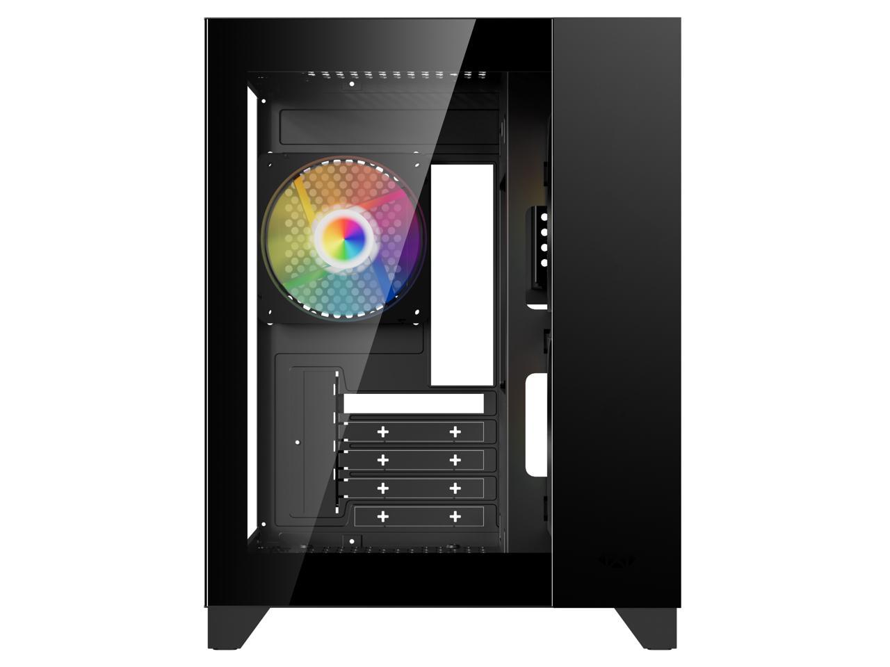 DIYPC ARGB-Q3.v2-BK Black USB3.0 Tempered Glass Micro ATX Gaming Computer Case w/ Dual Tempered Glass Panel and 3 x ARGB Fans (Pre-Installed)