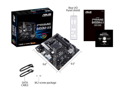 ASUS Prime B450M-A II AMD AM4 (Ryzen 5000, 3rd/2nd/1st Gen Ryzen Micro ATX Motherboard (128GB DDR4, 4400 O.C.), NVMe, HDMI 2.0b/DVI/D-Sub, USB 3.2 Gen 2, BIOS Flashback, and Aura Sync)