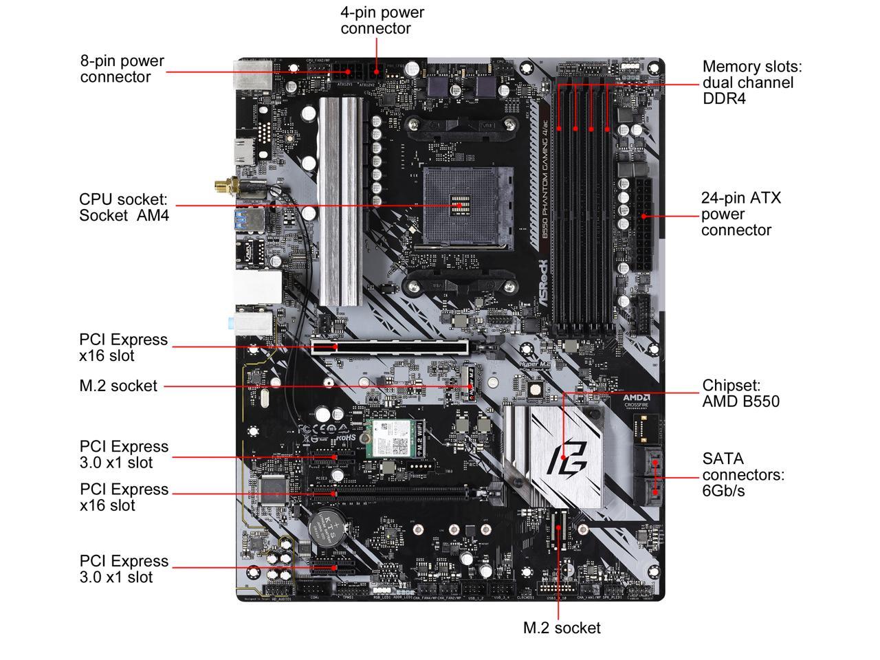 ASRock B550 Phantom Gaming 4/ac AM4 AMD B550 SATA 6Gb/s ATX AMD Motherboard