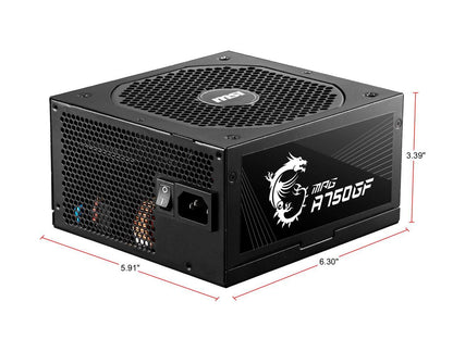 MSI MPG A750GF, 80 GOLD Full Modular Gaming PSU, Japanese Electrolytic capacitor, 750W ATX Power Supply