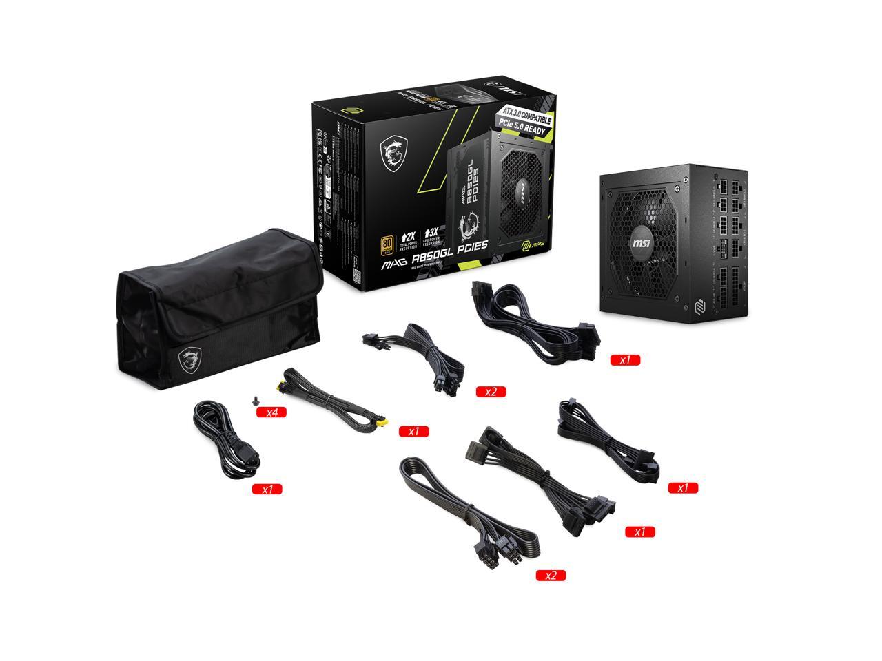 MSI - MAG A850GL PCIE 5.0, 80 GOLD Fully Modular Gaming PSU, 12VHPWR Cable, ATX 3.0 Compatible, 850W Power Supply