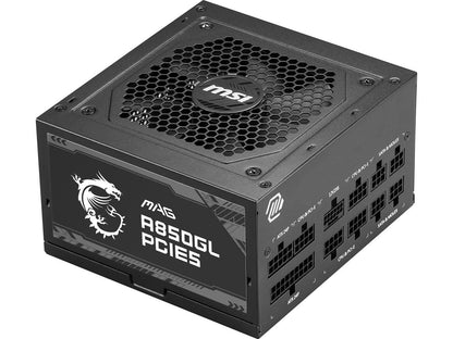 MSI - MAG A850GL PCIE 5.0, 80 GOLD Fully Modular Gaming PSU, 12VHPWR Cable, ATX 3.0 Compatible, 850W Power Supply