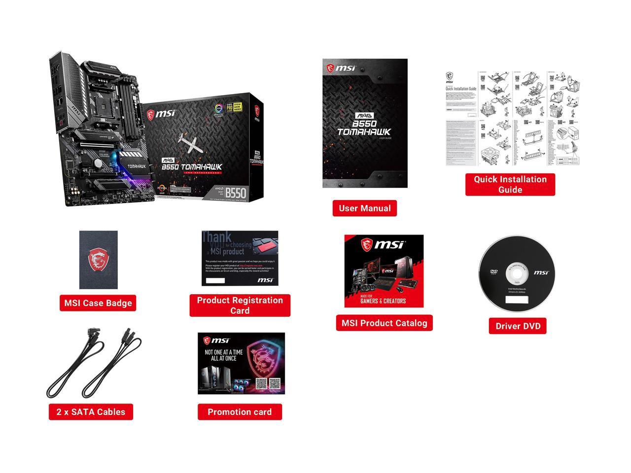 MSI MAG B550 TOMAHAWK AM4 AMD B550 SATA 6Gb/s USB 3.0 ATX AMD Motherboard