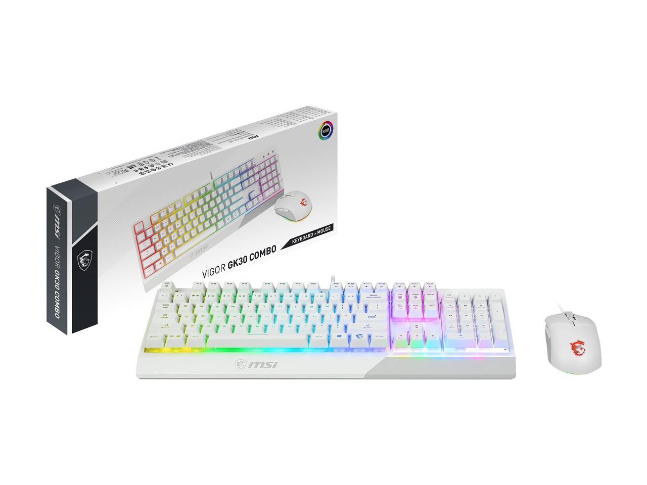 MSI Vigor GK30 Combo White, 6-Zone RGB GK30 Gaming Keyboard & GM11 Gaming Mouse, Water Repellent & Splash-Proof, 5000 DPI