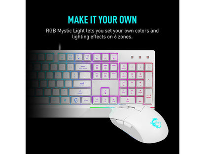 MSI Vigor GK30 Combo White, 6-Zone RGB GK30 Gaming Keyboard & GM11 Gaming Mouse, Water Repellent & Splash-Proof, 5000 DPI