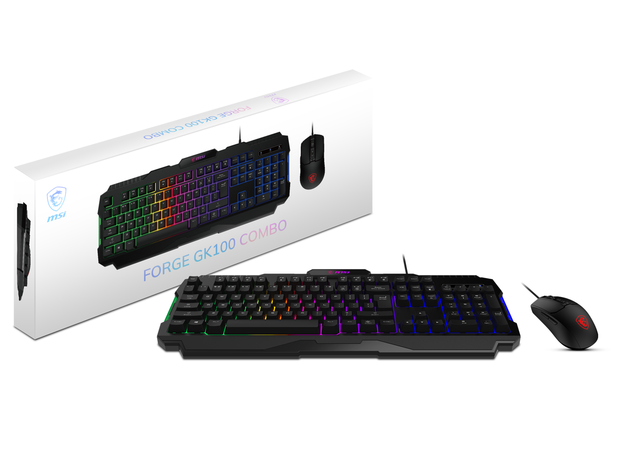 MSI Forge GK100 Combo – Gaming RGB Keyboard & Mouse Set, 19-Key Anti-Ghosting, 6400 DPI Optical Sensor, 6-Mode RGB, up to 6,400 DPI, Black