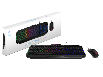 MSI Forge GK100 Combo – Gaming RGB Keyboard & Mouse Set, 19-Key Anti-Ghosting, 6400 DPI Optical Sensor, 6-Mode RGB, up to 6,400 DPI, Black