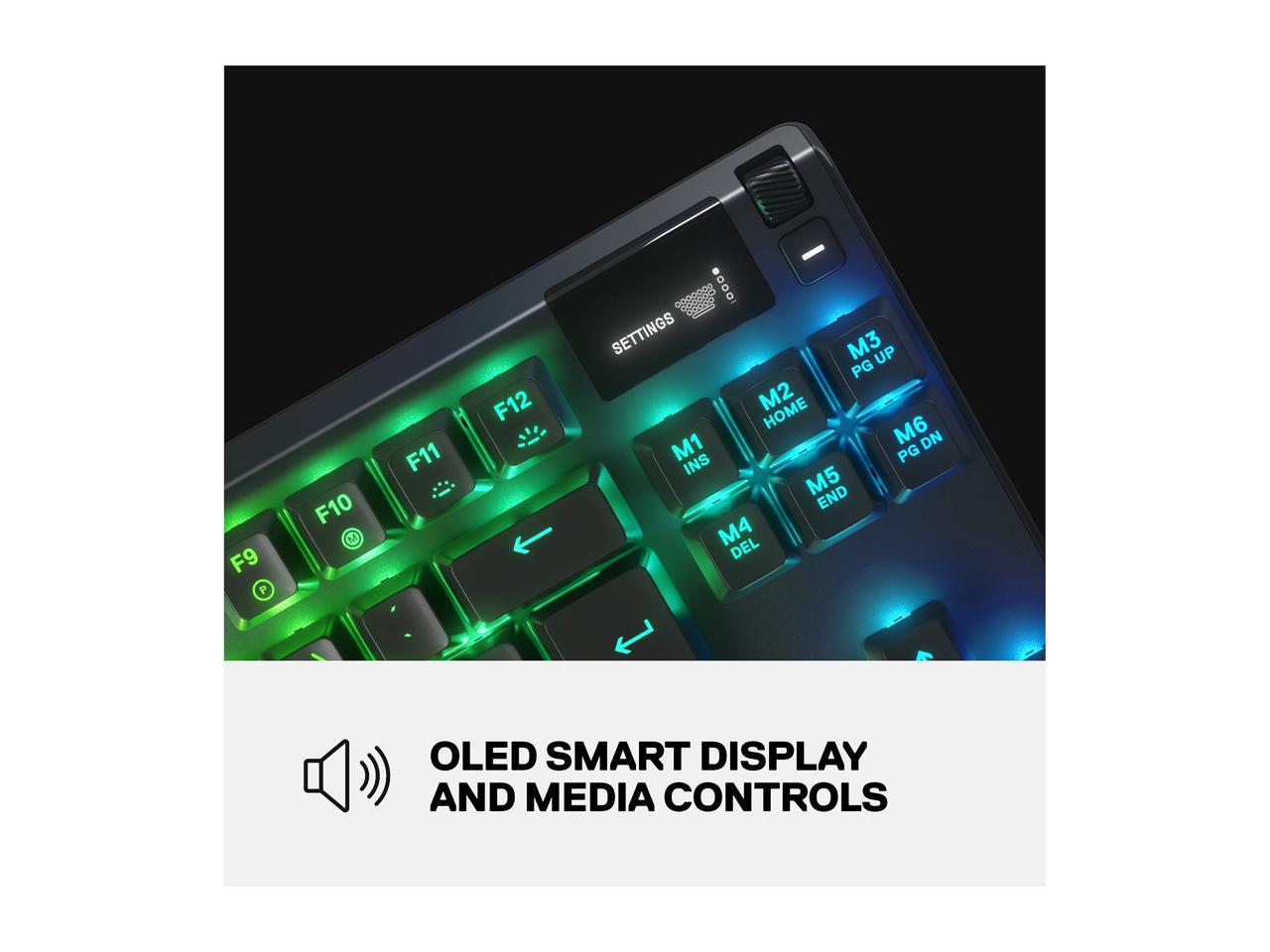 SteelSeries Apex 7 TKL Compact Mechanical Gaming Keyboard - OLED Smart Display - USB Passthrough and Media Controls - Linear and Quiet - RGB Backlit