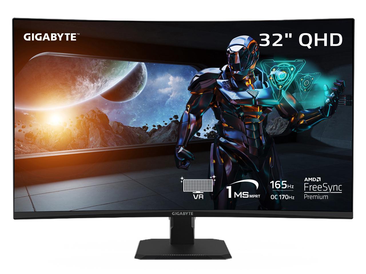 GIGABYTE - GS32QC - 32" VA Curved Gaming Monitor - QHD 2560x1440 - 165Hz/OC 170Hz - 1ms MPRT - AMD FreeSync Premium - HDMI, DP - Black