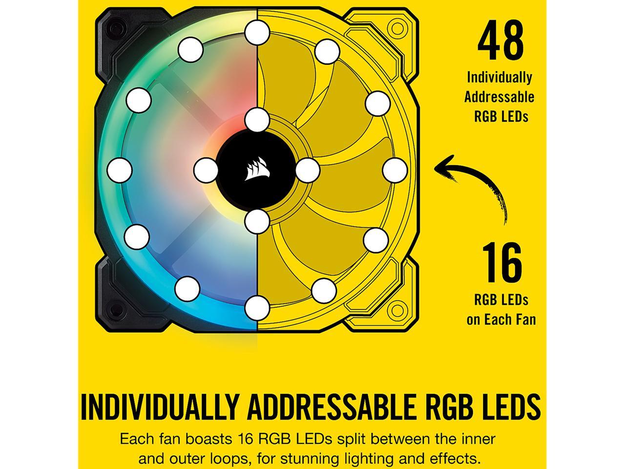 Corsair LL Series CO-9050072-WW LL120 RGB, 120mm Dual Light Loop RGB LED PWM Fan, 3 Fan Pack with Lighting Node PRO