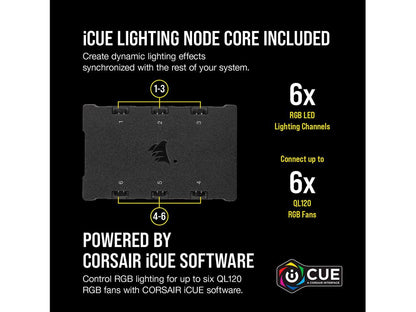 CORSAIR QL Series, iCUE QL120 RGB, 120mm RGB LED Fan, Triple Pack with Lighting Node CORE, CO-9050098-WW