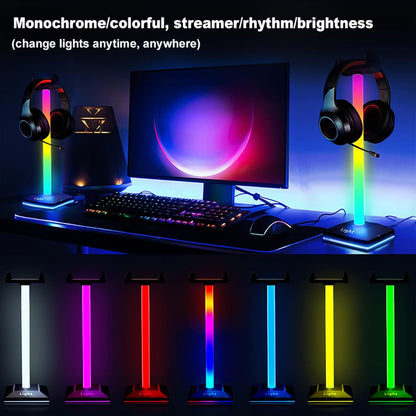 Eacam Headphone Stand Light Headset Holder Gaming Headset Holder USB LED Desktop RGB Headphones Stand Lamp, Multi-Color Modes Headphone Holder for Headphones