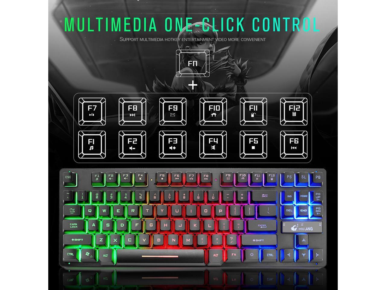 87 Keys Gaming Keyboard and Backlit Mouse Combo, USB Wired Rainbow Backlit Keyboard and Wireless Silent Mouse for Laptop PC Computer Game and Work