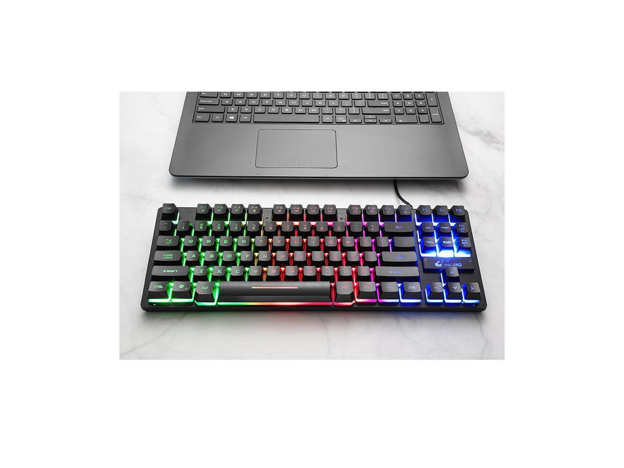 87 Keys Gaming Keyboard and Backlit Mouse Combo, USB Wired Rainbow Backlit Keyboard and Wireless Silent Mouse for Laptop PC Computer Game and Work