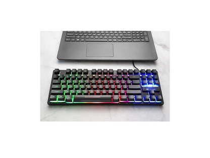 87 Keys Gaming Keyboard and Backlit Mouse Combo, USB Wired Rainbow Backlit Keyboard and Wireless Silent Mouse for Laptop PC Computer Game and Work