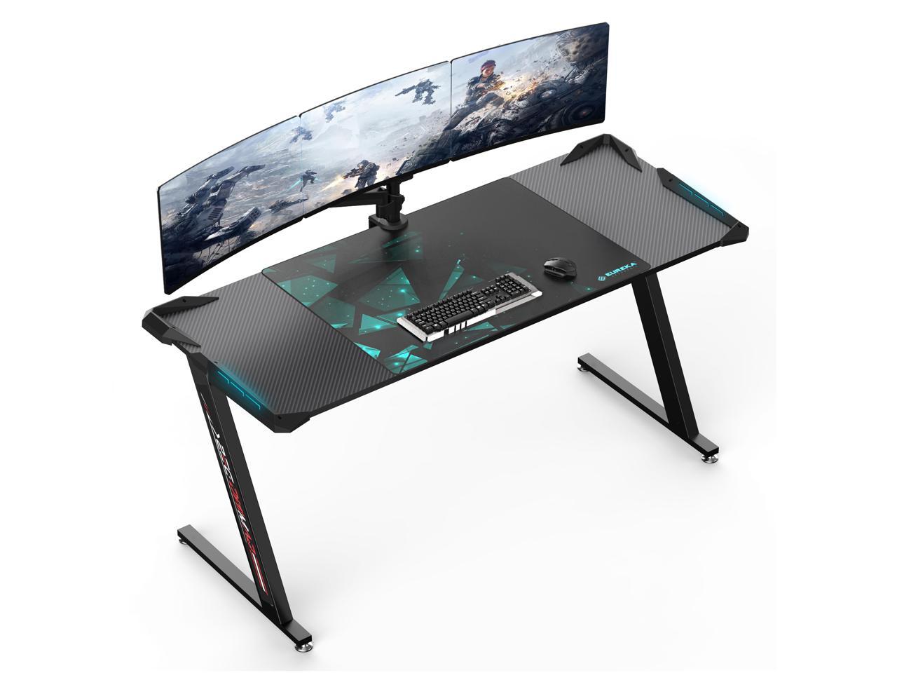 EUREKA ERGONOMIC Z60 Gaming Desk 60'' Z Shaped Large PC Computer Gaming Desks Tables with RGB LED Lights Mouse Pad for E-Sport Racing Gamer Pro Home Office Gift