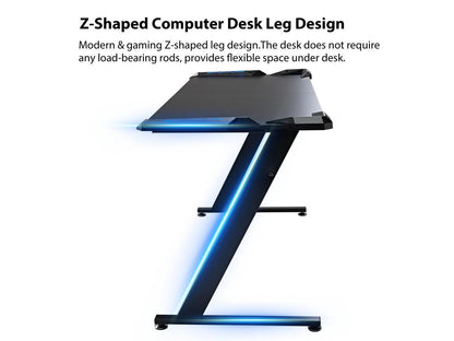 EUREKA ERGONOMIC Z60 Gaming Desk 60'' Z Shaped Large PC Computer Gaming Desks Tables with RGB LED Lights Mouse Pad for E-Sport Racing Gamer Pro Home Office Gift