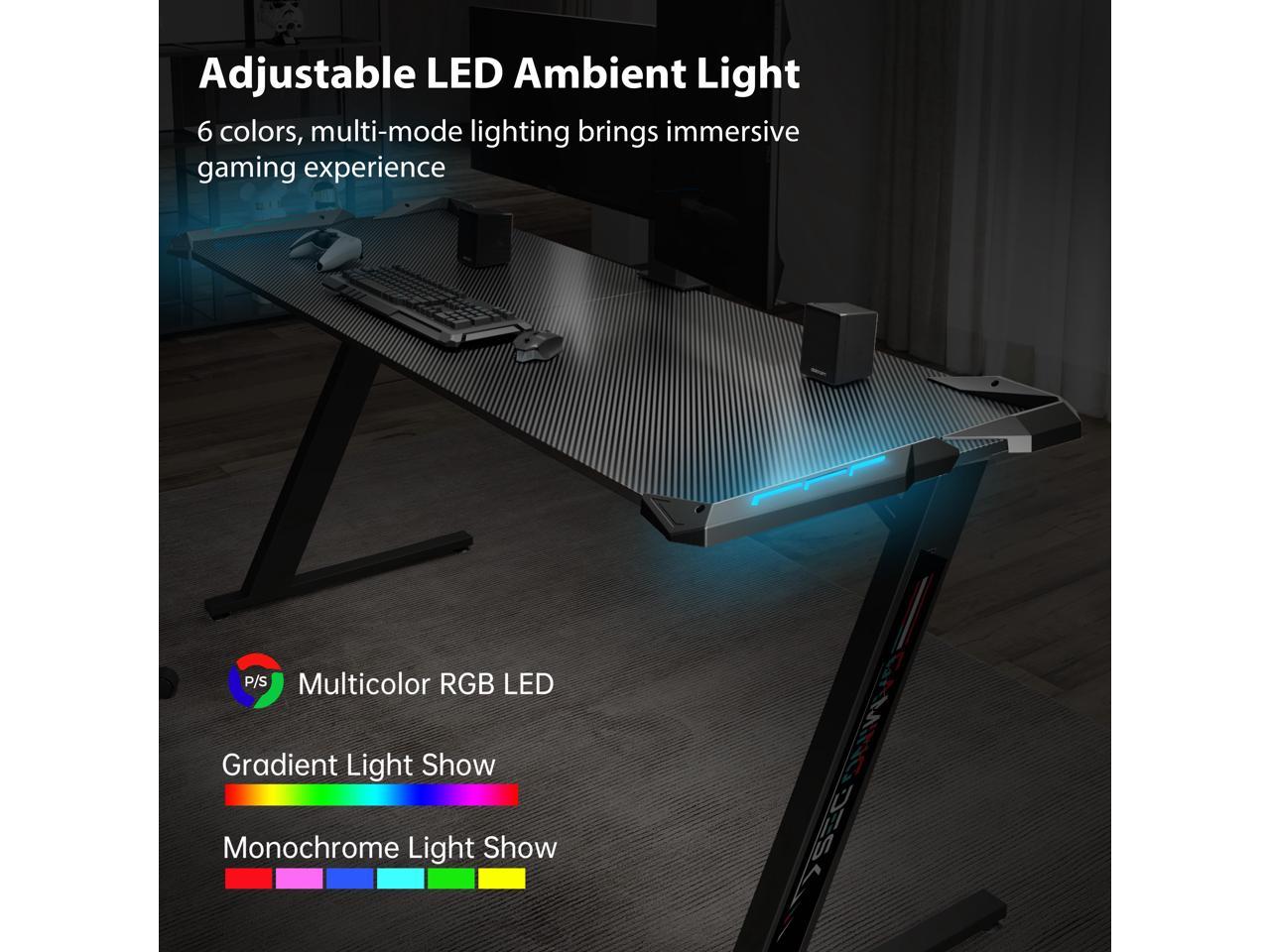 EUREKA ERGONOMIC Z60 Gaming Desk 60'' Z Shaped Large PC Computer Gaming Desks Tables with RGB LED Lights Mouse Pad for E-Sport Racing Gamer Pro Home Office Gift