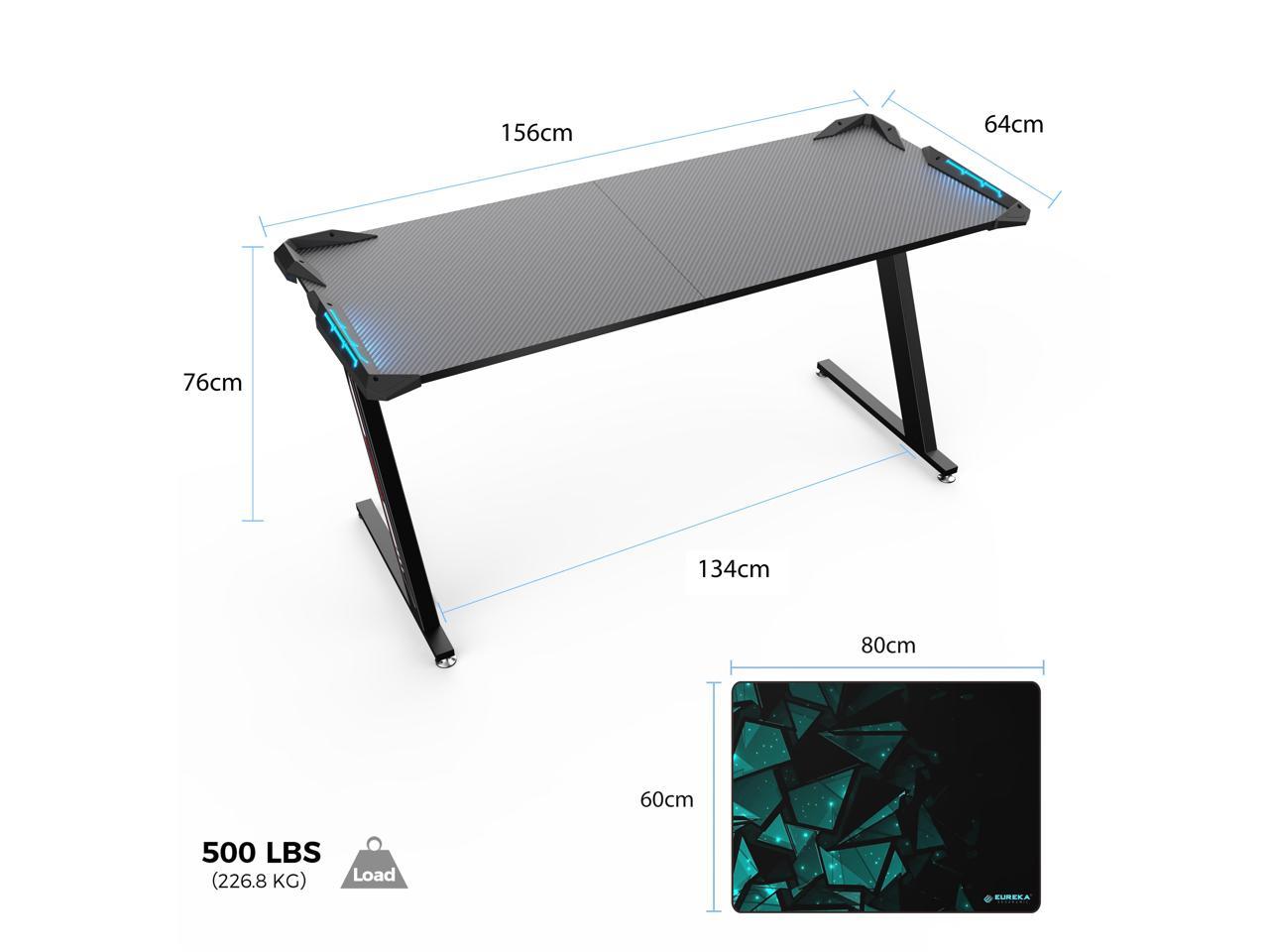 EUREKA ERGONOMIC Z60 Gaming Desk 60'' Z Shaped Large PC Computer Gaming Desks Tables with RGB LED Lights Mouse Pad for E-Sport Racing Gamer Pro Home Office Gift