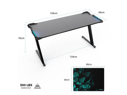 EUREKA ERGONOMIC Z60 Gaming Desk 60'' Z Shaped Large PC Computer Gaming Desks Tables with RGB LED Lights Mouse Pad for E-Sport Racing Gamer Pro Home Office Gift