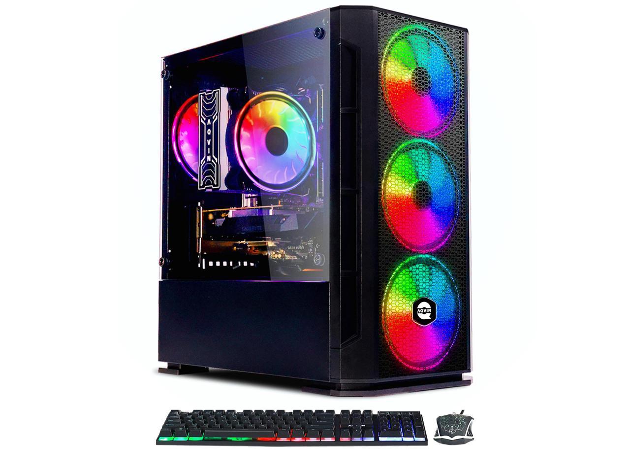 AQVIN - AQ10 - Gaming PC Desktop, Intel Core I7 Up to 3.90GHz, RX 580 8GB, 2TB SSD, 32GB DDR4 RAM,24 -Inch Curved Gaming Monitor,WiFi, Windows 10 Pro