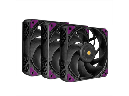 Super Flower, MEGACOOL 120mm fan, Triple-Pack, 12-pole motor design, super cooling performance, PWM, Purple Anti-Vibration Mounting Pads, Computer Case Fan, Remote Control, SF-PF121-BK_3P, 30mm depth