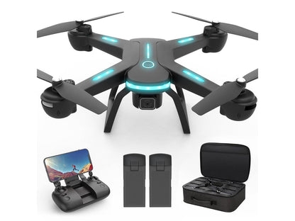 JY03 Drone with 1080P HD Camera for Adults and Kids FPV RC Quadcopter with LED Lights and Optical flow Sensor 2 Batteries Black