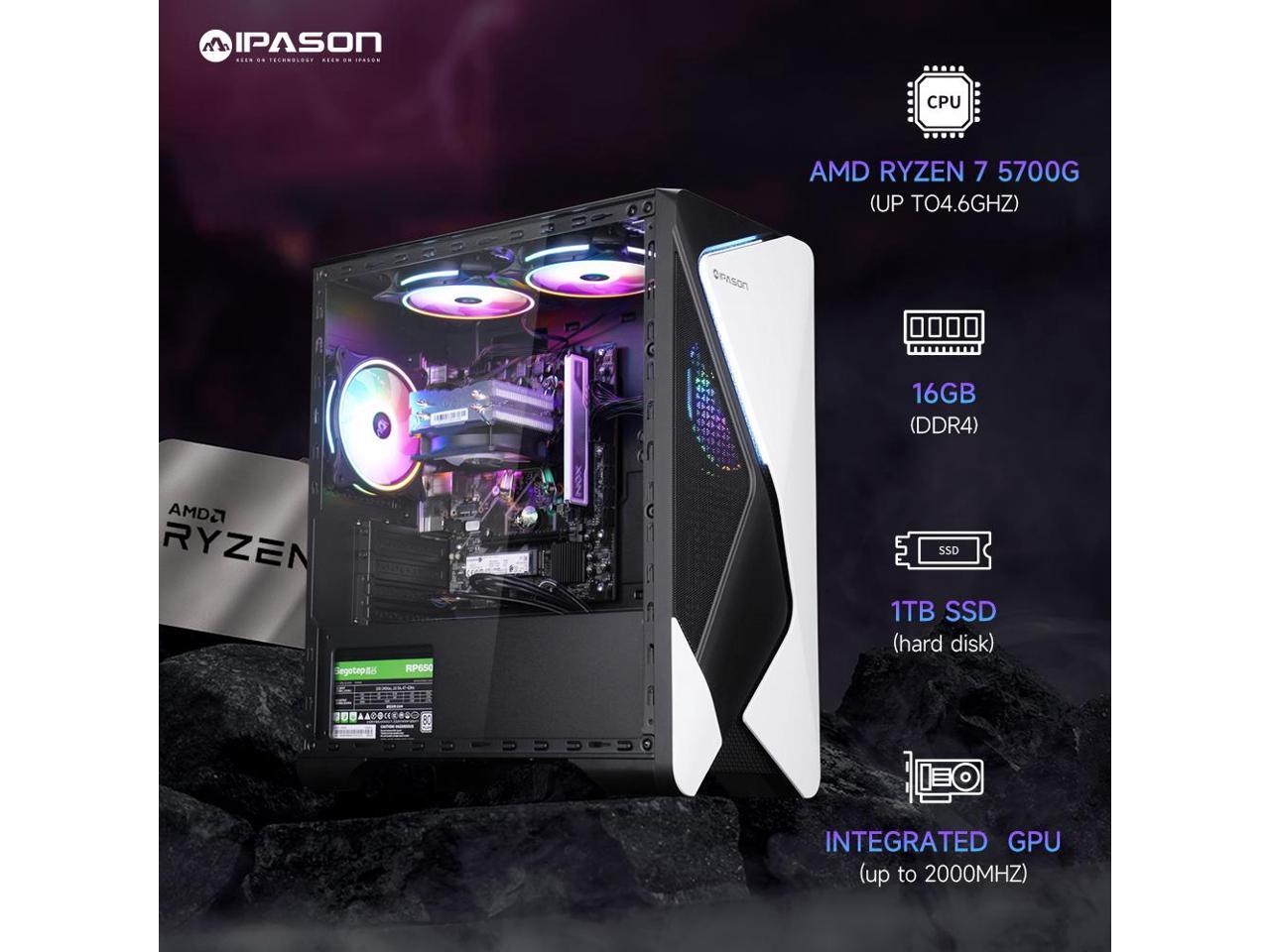 VTG Gaming PC Desktop Ryzen7 5700X (8 Core up to 4.6GHz 7nm) 32GB DDR4 1TB SSD NVMe , NVIDIA RTX4060Ti , 650W PSU, Wi-Fi, Windows 11 Home 64-bit,gaming pc