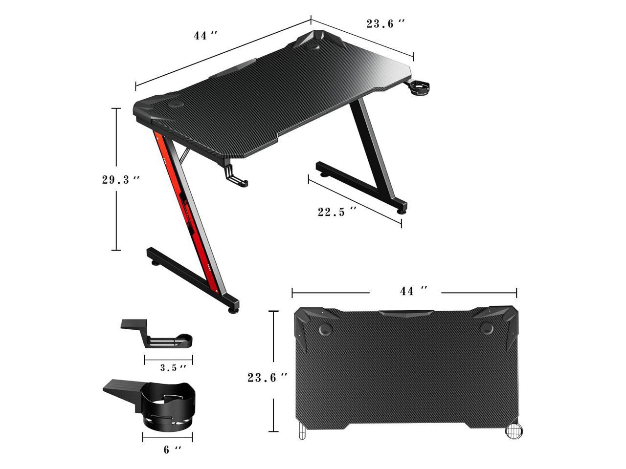 Furmax 44 Inches Z Shaped Computer Gaming Desk Carbon Fiber Surface Desk with Cup Holder & Headphone Hook, Black