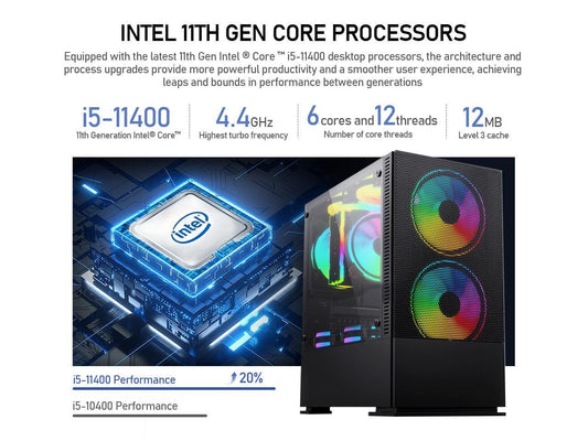 SUEVERY - Gaming desktop computer - Intel Core i5 11th Gen 11400 6 core - 16GB DDR4 RAM - 512G SSD M.2 NVMe - Windows 11 Home - Gaming P