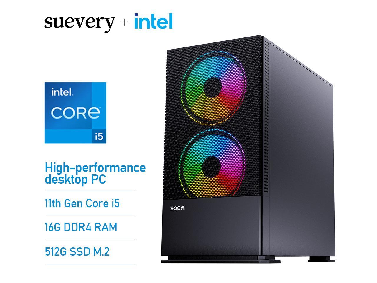 SUEVERY - Gaming desktop computer - Intel Core i5 11th Gen 11400 6 core - 16GB DDR4 RAM - 512G SSD M.2 NVMe - Windows 11 Home - Gaming P