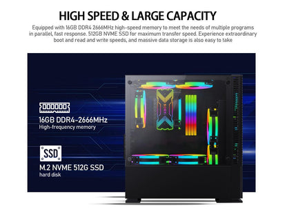 SUEVERY - Gaming desktop computer - Intel Core i5 11th Gen 11400 6 core - 16GB DDR4 RAM - 512G SSD M.2 NVMe - Windows 11 Home - Gaming P