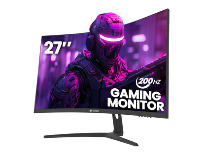 CRUA 27" 180Hz/200Hz Curved Gaming Monitor, FHD 1080P VA Screen 1800R Computer Monitors, 1ms(GTG) with FreeSync, Low Motion Blur, DisplayPort, HDMI, Support Wall Mount Install- Black